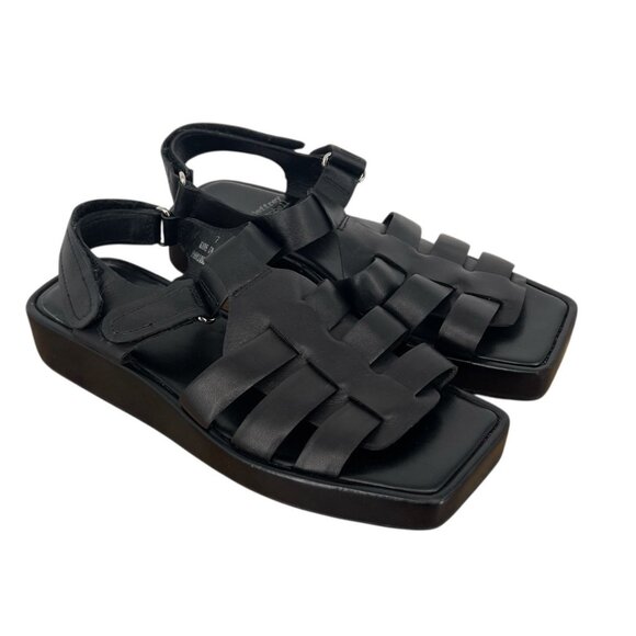Jeffrey Campbell Poisson Fisherman Sandals Black Leather Size 7 - Picture 1 of 7